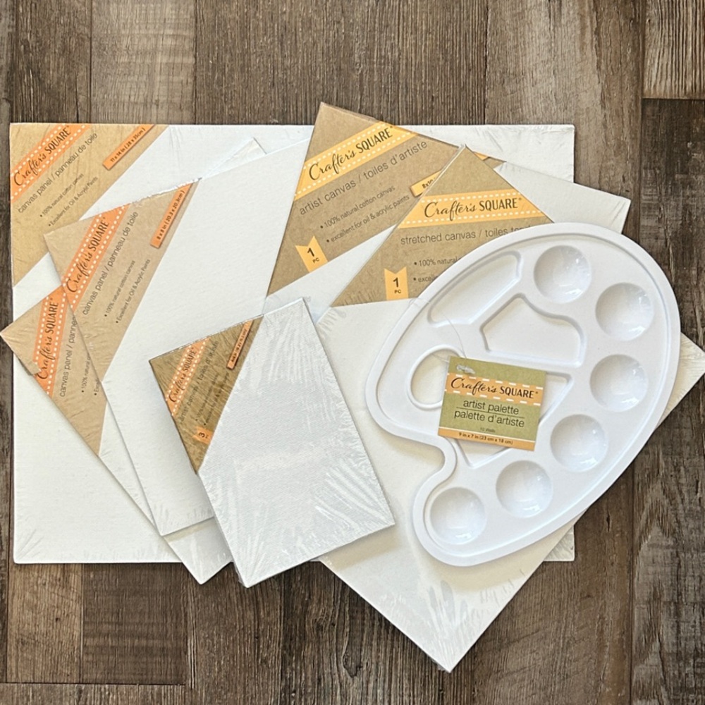 Set of 8 Stretched Canvas (Various Sizes) & Art Paint Pallet by Crafter's Square